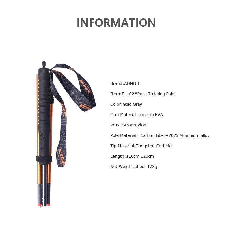2pcs AONIJIE Z-Pole Folding Ultralight Quick Lock Trekking Poles Hiking Pole Race Running Walking Stick Carbon Fiber