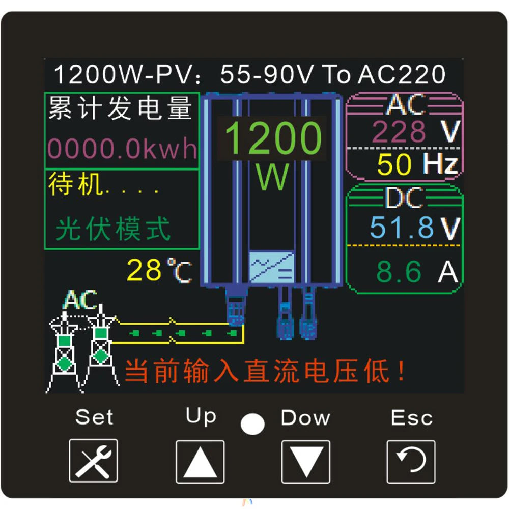 Micro Grid Tie Inverter 1200W with limiter,colorful LCD display Battery Discharge Mode Solar Panel Grid Tie Inverter