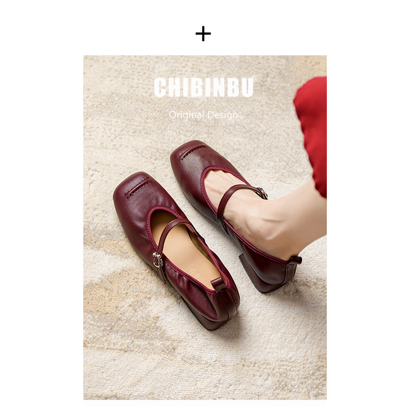 Genuine Leather French Ballet Flats Women's 2025 Spring New Arrival Flats Mary Jane Shoes Flats Square Toe Low Heel Small Leather Shoes