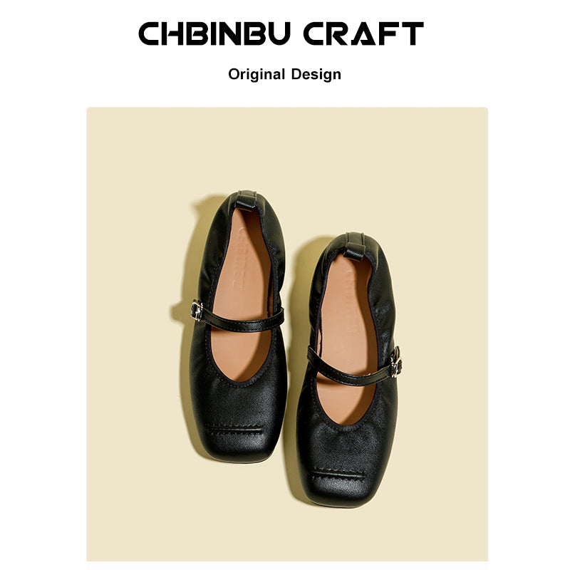 Genuine Leather French Ballet Flats Women's 2025 Spring New Arrival Flats Mary Jane Shoes Flats Square Toe Low Heel Small Leather Shoes
