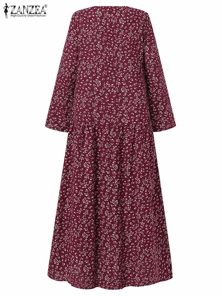 ZANZEABohemian Holiday Sundress Floral Printed Maxi Long Dress Women Summer O Neck Long Sleeve Dresses Vintage Robe Vestidos