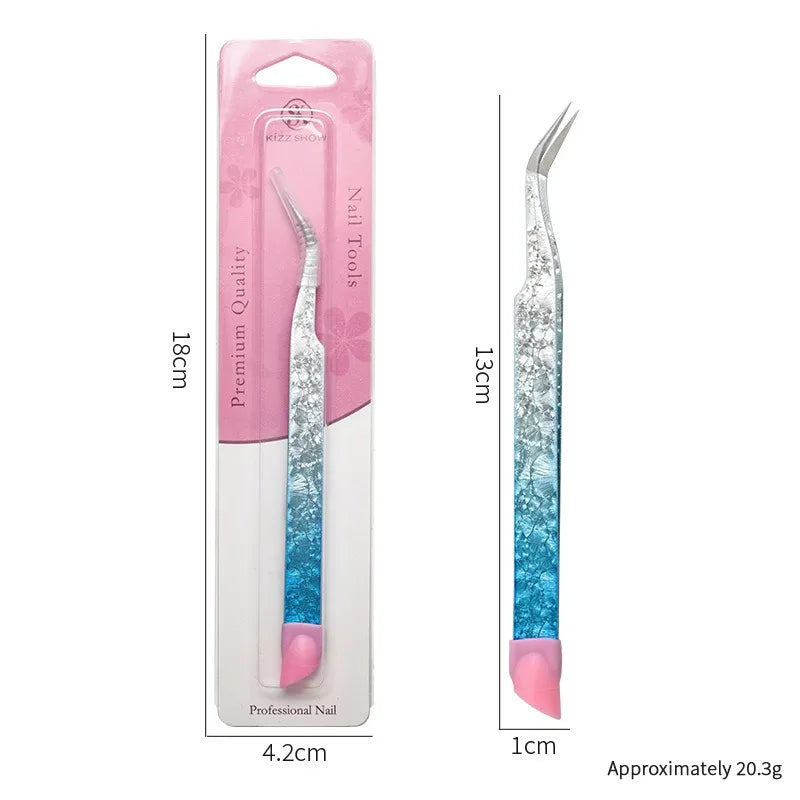 Double-Ended Eyelashes Extension Tweezers Makeup Tools Nail Art Tweezers with Silicone Pressing Head Nail Stickers Pick Up Clip