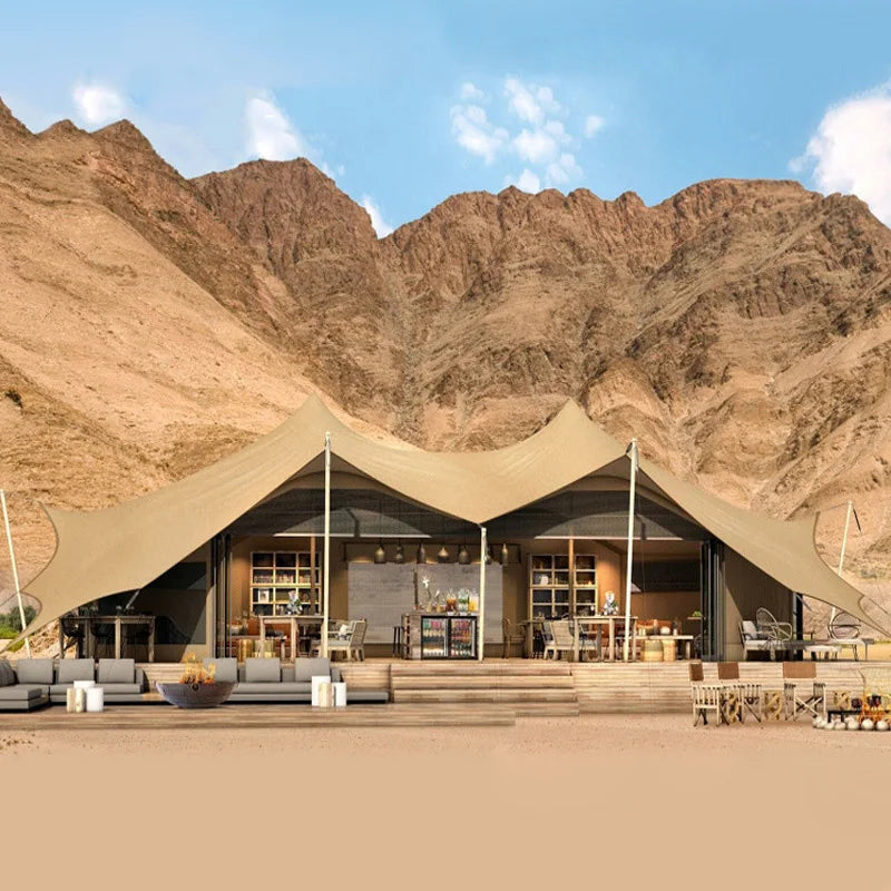 Outdoor Stretch Tents Luxury Glamping Safari Tent Hotel Outdoor Stretch Tents Pyramid Waterproof Light Luxury Tent Family Glamp