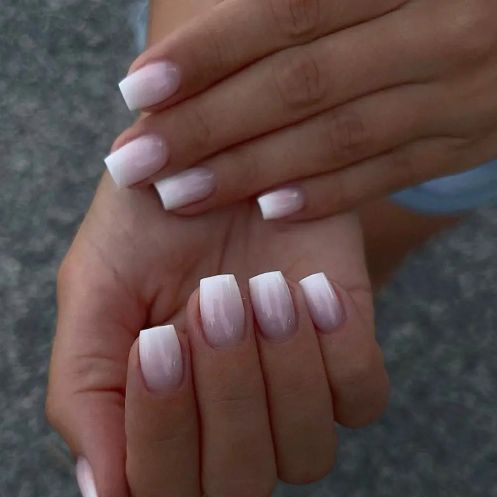 24Pcs Full Cover Press on Nails French False Nails Short Ballerina Fake Nails Detachable Lovely Stars Blue White Wavy Nail Tips