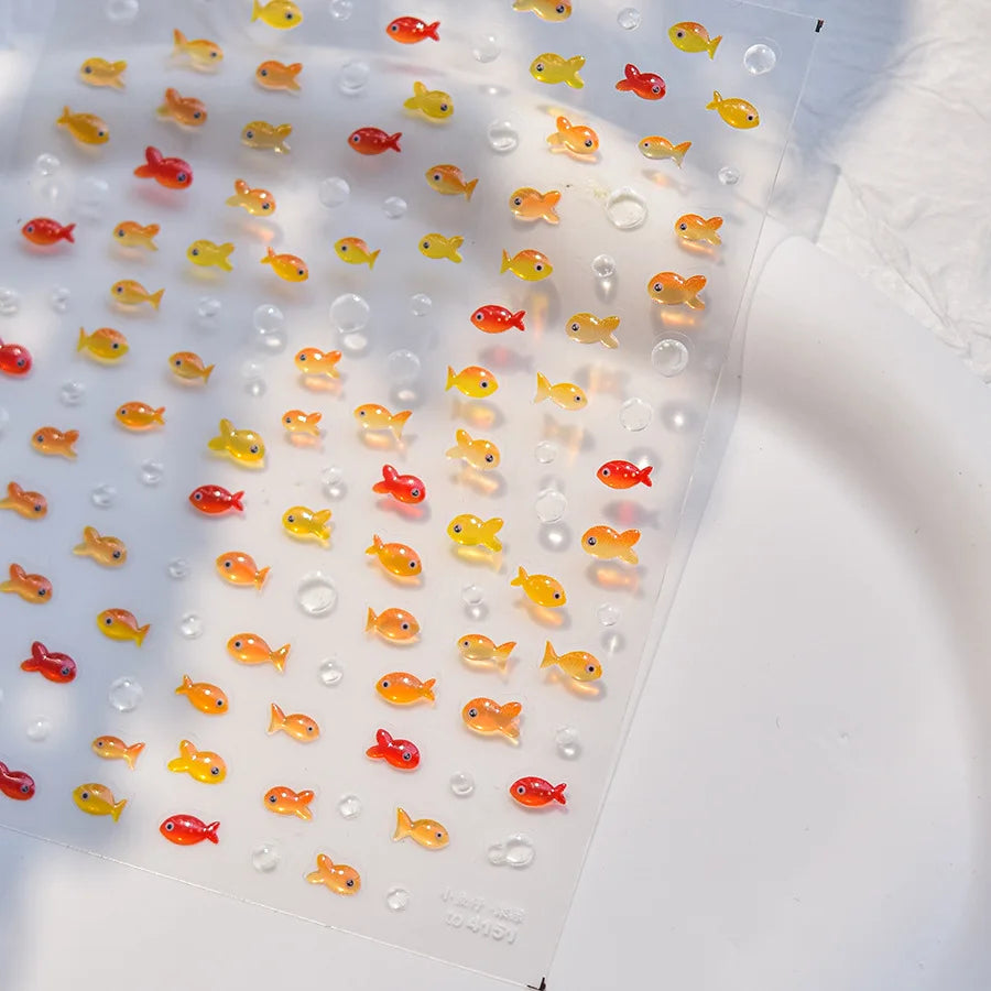 1Sheet Shell Light Nail Sticker 5D Cute Jelly Dream Water Bubble Dolphin Sticker Press On Nails Japanese Nail Decorations Decals