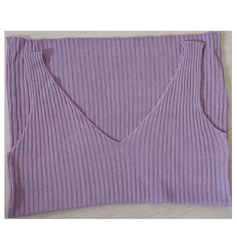 V-neck Knitted Ice Silk Sleeveless Top Thin Vest Knit Slim Fit Tank Top Sexy Female Camisole Women Clothing Spring Summer Fall