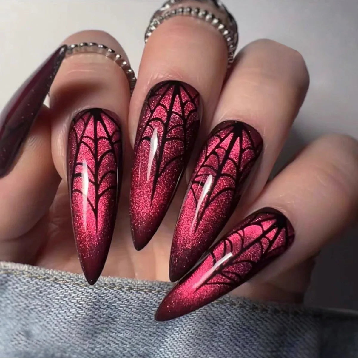 24Pcs Halloween Blood Press on Nails Set Long Coffin Glossy Acrylic Nail Tips Full Cover Ballerina False Nails for Women&Girls