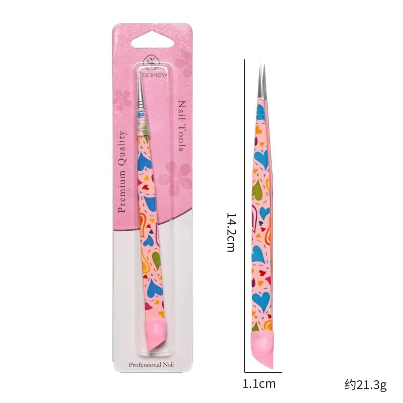 Double-Ended Eyelashes Extension Tweezers Makeup Tools Nail Art Tweezers with Silicone Pressing Head Nail Stickers Pick Up Clip