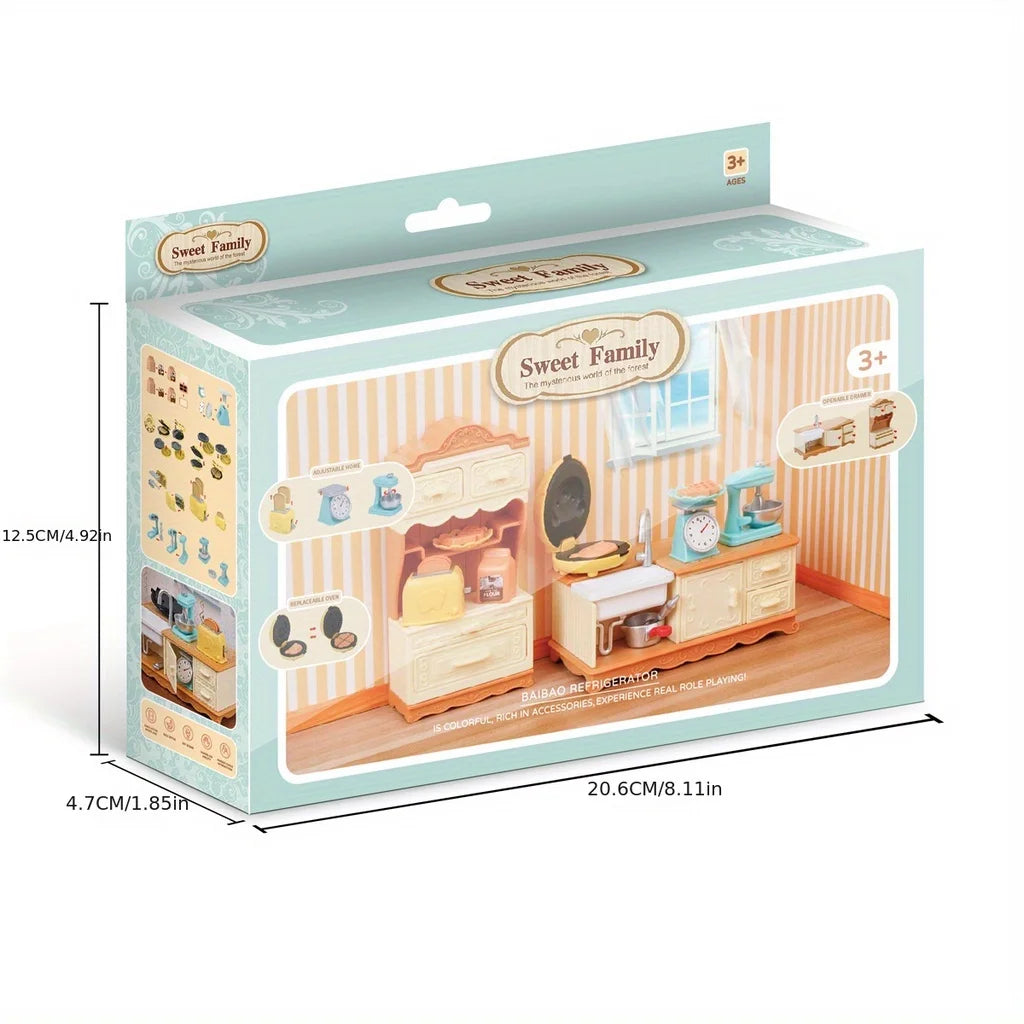 Forest Animal Family Dollhouse Furniture Mini Refrigerator Toys Simulation Food Children's Toys Dollhouse Miniature Kitchen Play