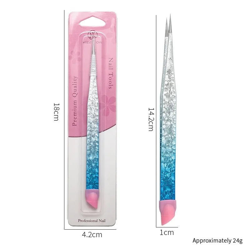 Double-Ended Eyelashes Extension Tweezers Makeup Tools Nail Art Tweezers with Silicone Pressing Head Nail Stickers Pick Up Clip
