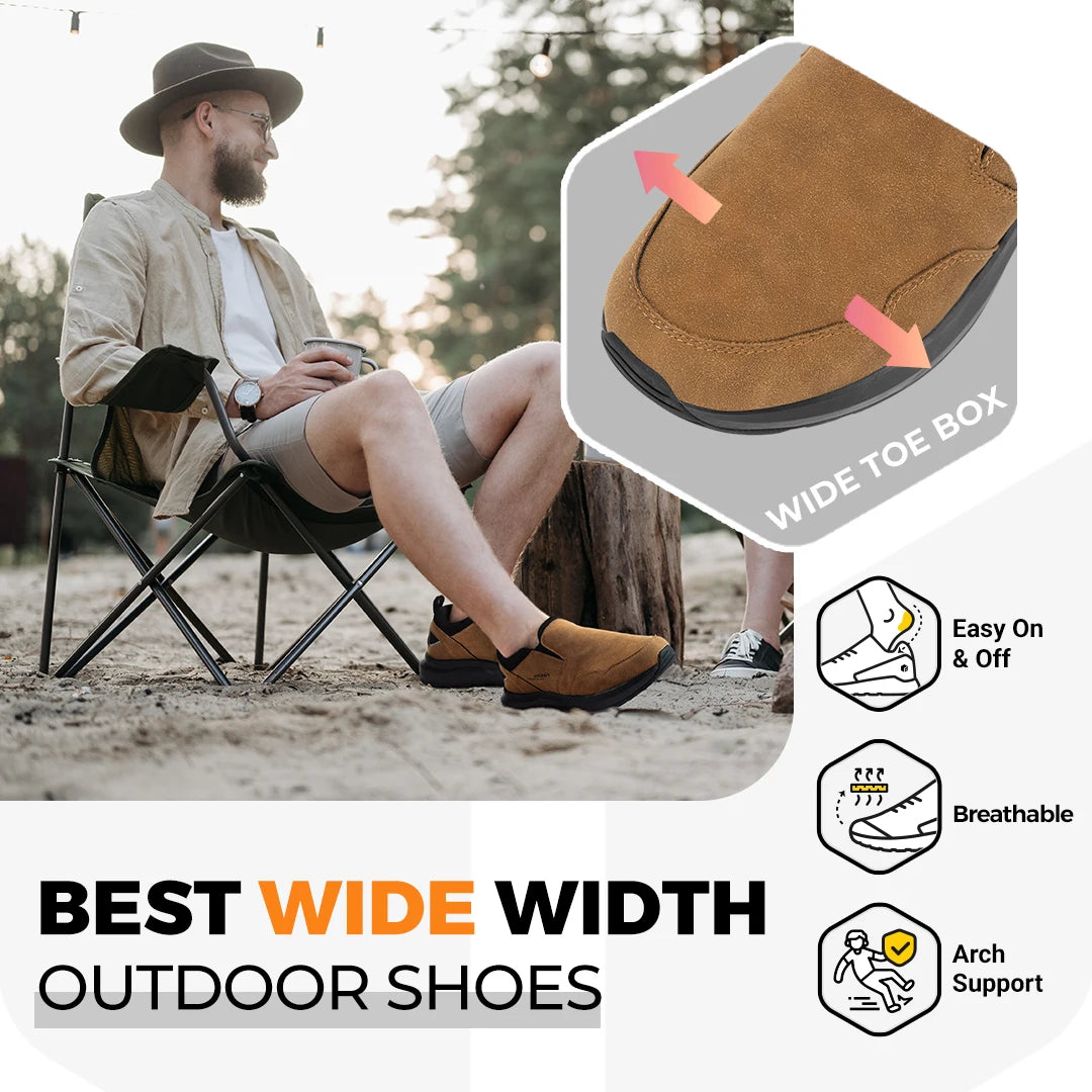 FitVille Men's Shoes Wide Hiking Comfortable Slip on Loafers Go Walking and Trekking Trails Sneakers with Arch Support
