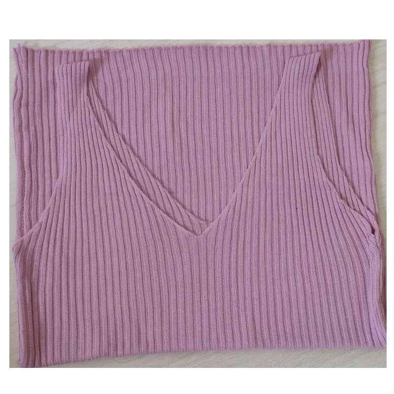 V-neck Knitted Ice Silk Sleeveless Top Thin Vest Knit Slim Fit Tank Top Sexy Female Camisole Women Clothing Spring Summer Fall