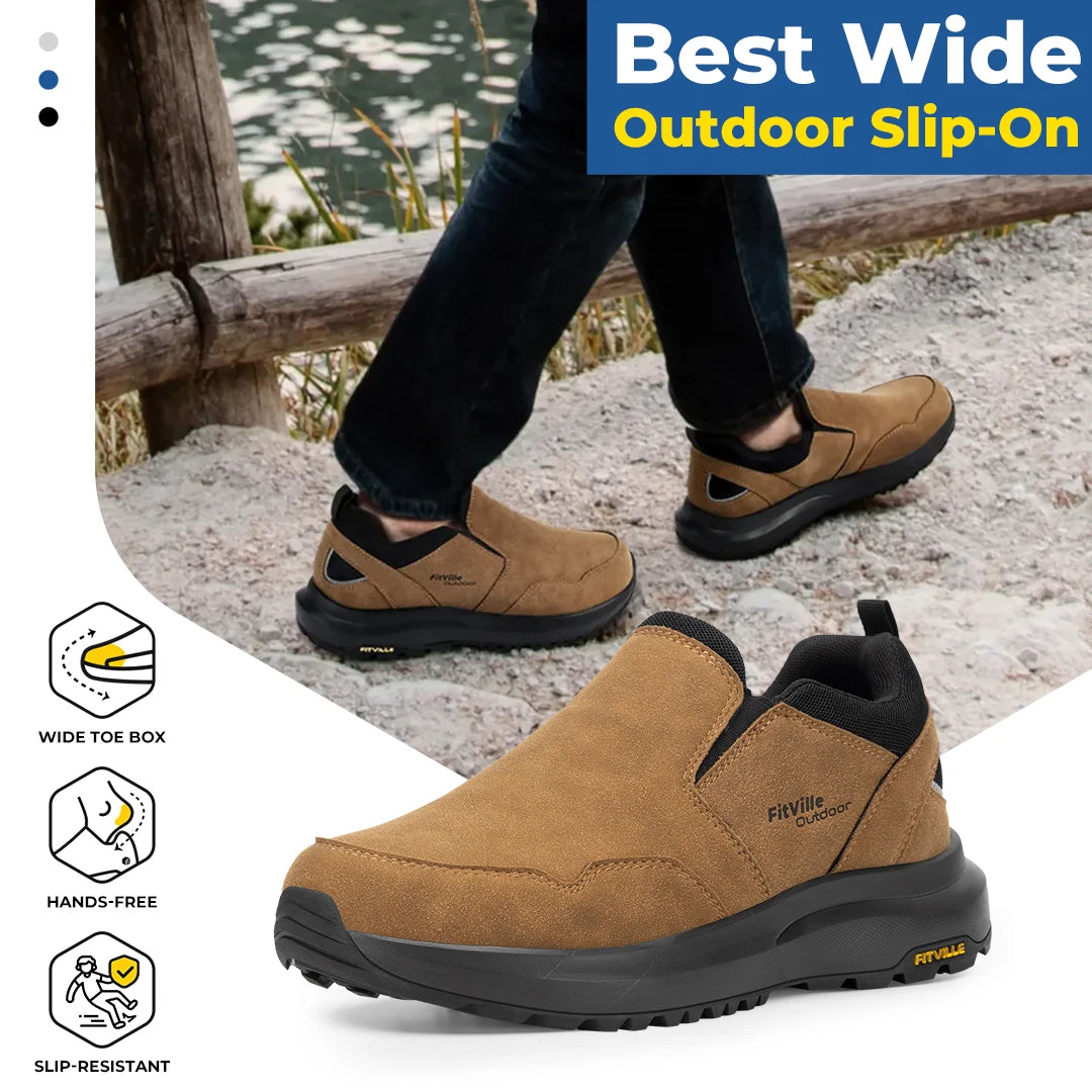FitVille Men's Shoes Wide Hiking Comfortable Slip on Loafers Go Walking and Trekking Trails Sneakers with Arch Support