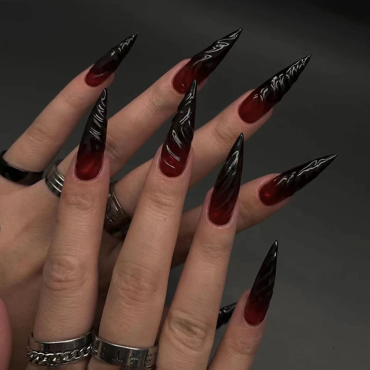 24Pcs Halloween Blood Press on Nails Set Long Coffin Glossy Acrylic Nail Tips Full Cover Ballerina False Nails for Women&Girls