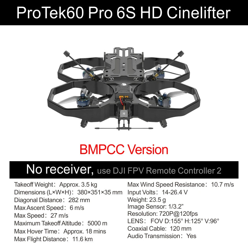 Iflight FPV ProTek60 Pro 6S HD Professional Film Action Cameras 27 m/s 1/3.2”Sensor 4K FULL HD DJI O3 Anti 155°Ultra-Wide Angle