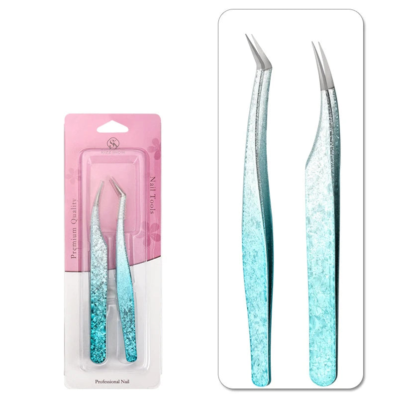 Double-Ended Eyelashes Extension Tweezers Makeup Tools Nail Art Tweezers with Silicone Pressing Head Nail Stickers Pick Up Clip