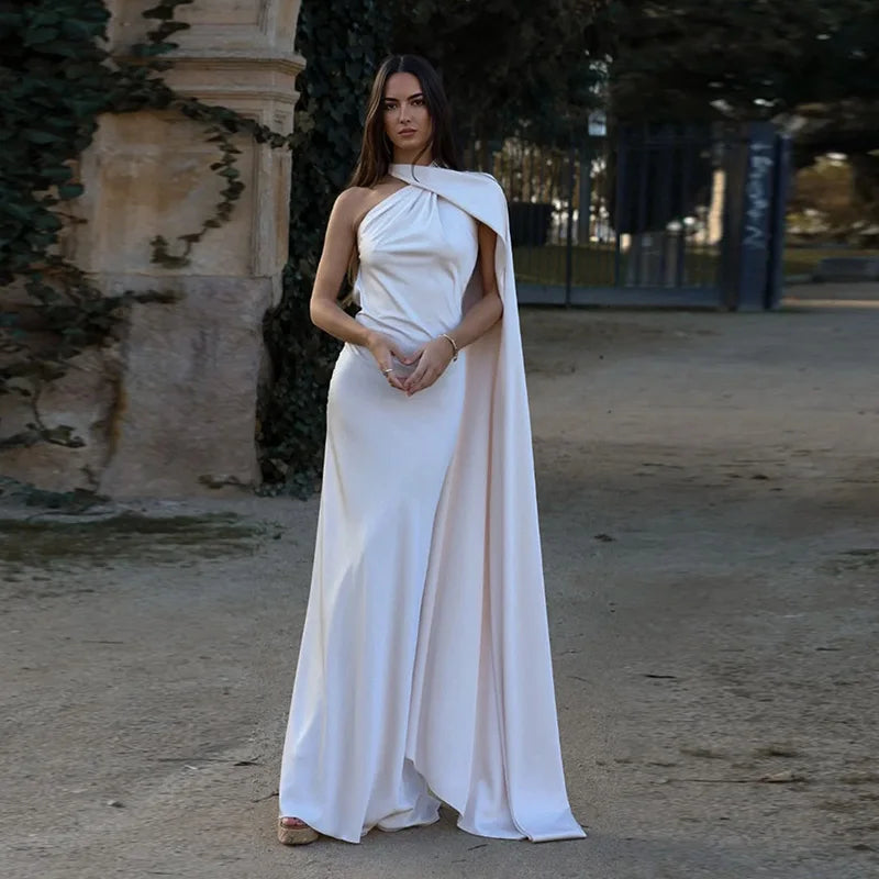 Elegant Satin Halter Slim Long Dress With Scarf Women New Sexy Backless Sleeveless Maxi Dresses Summer Lady Party Chic Vestidos