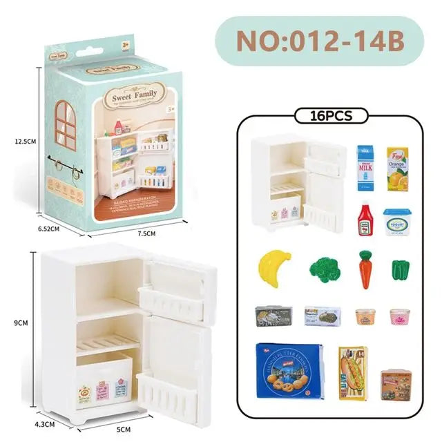 Forest Animal Family Dollhouse Furniture Mini Refrigerator Toys Simulation Food Children's Toys Dollhouse Miniature Kitchen Play