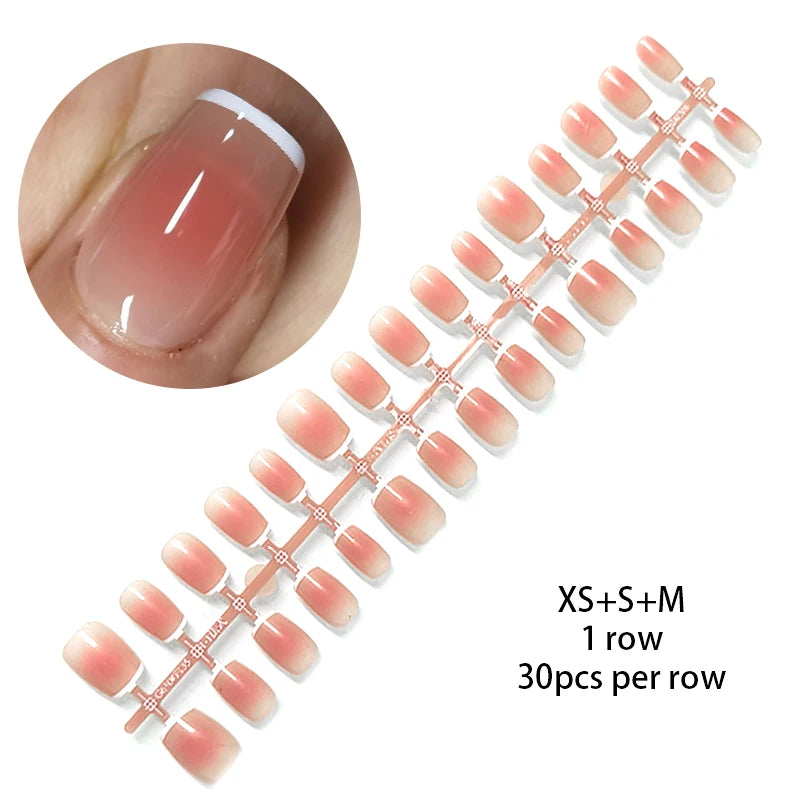 30 pcs Jelly Blusher Press on Nails with 1 Jelly Gel Set Nude Pink French Wearable Acrylic Fake Nails Full Cover Flase Nail Tips