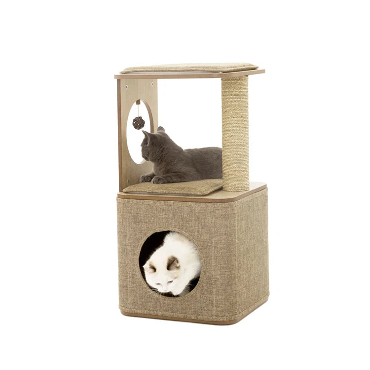Factory Direct Sales 38*38*74CM Wooden Indoor Cat Tree House Cat Toys Eco-Friendly Cat Tree