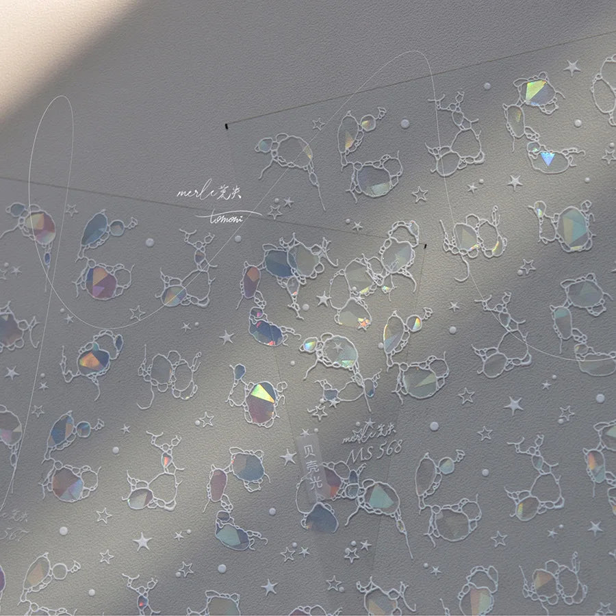 1Sheet Shell Light Nail Sticker 5D Cute Jelly Dream Water Bubble Dolphin Sticker Press On Nails Japanese Nail Decorations Decals
