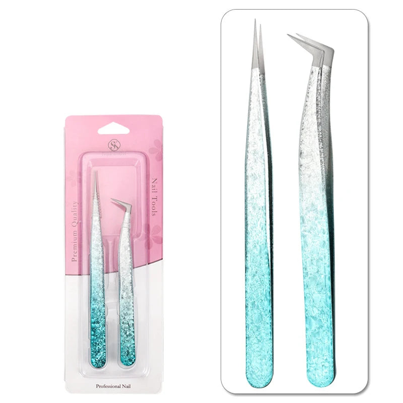 Double-Ended Eyelashes Extension Tweezers Makeup Tools Nail Art Tweezers with Silicone Pressing Head Nail Stickers Pick Up Clip