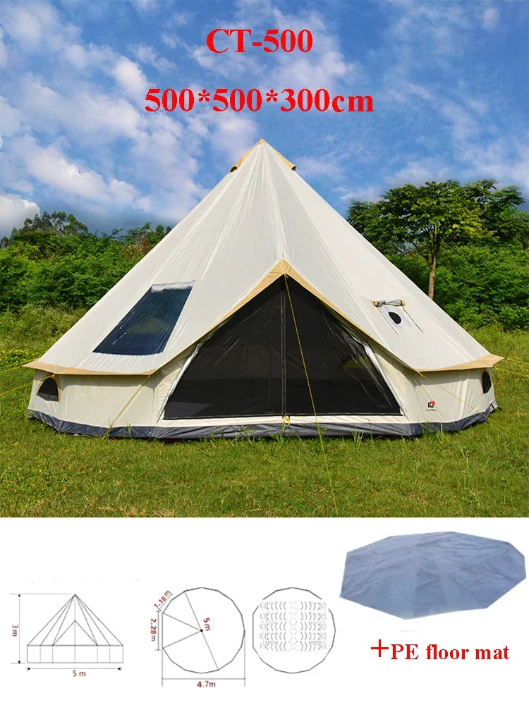 6-10Persons Glaming Luxury Mongolia Yurt Family Travel Hiking Antistorm Outdoor Camping Castle Tent Silver Coated UV Function