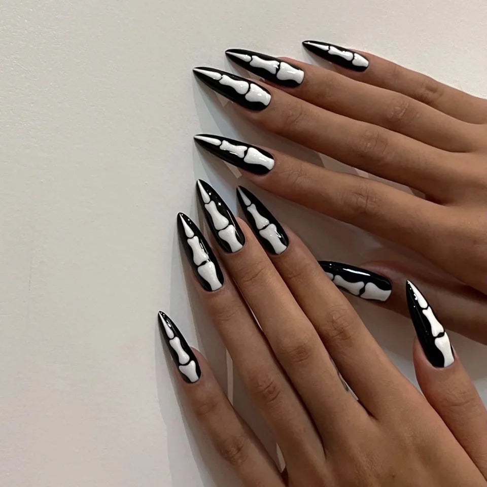 24Pcs Halloween Blood Press on Nails Set Long Coffin Glossy Acrylic Nail Tips Full Cover Ballerina False Nails for Women&Girls
