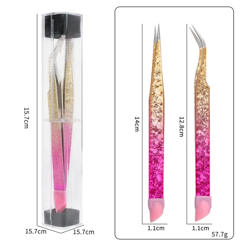 Double-Ended Eyelashes Extension Tweezers Makeup Tools Nail Art Tweezers with Silicone Pressing Head Nail Stickers Pick Up Clip