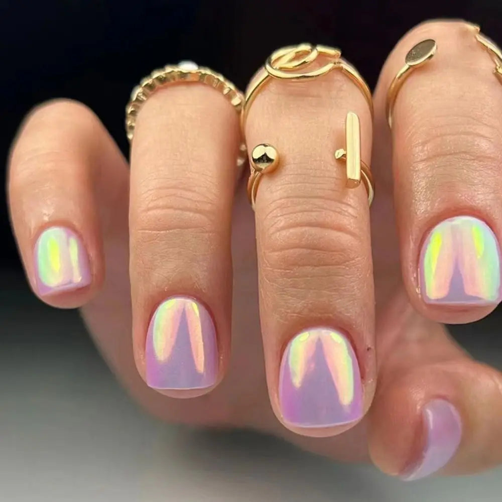 24Pcs Full Cover Press on Nails French False Nails Short Ballerina Fake Nails Detachable Lovely Stars Blue White Wavy Nail Tips