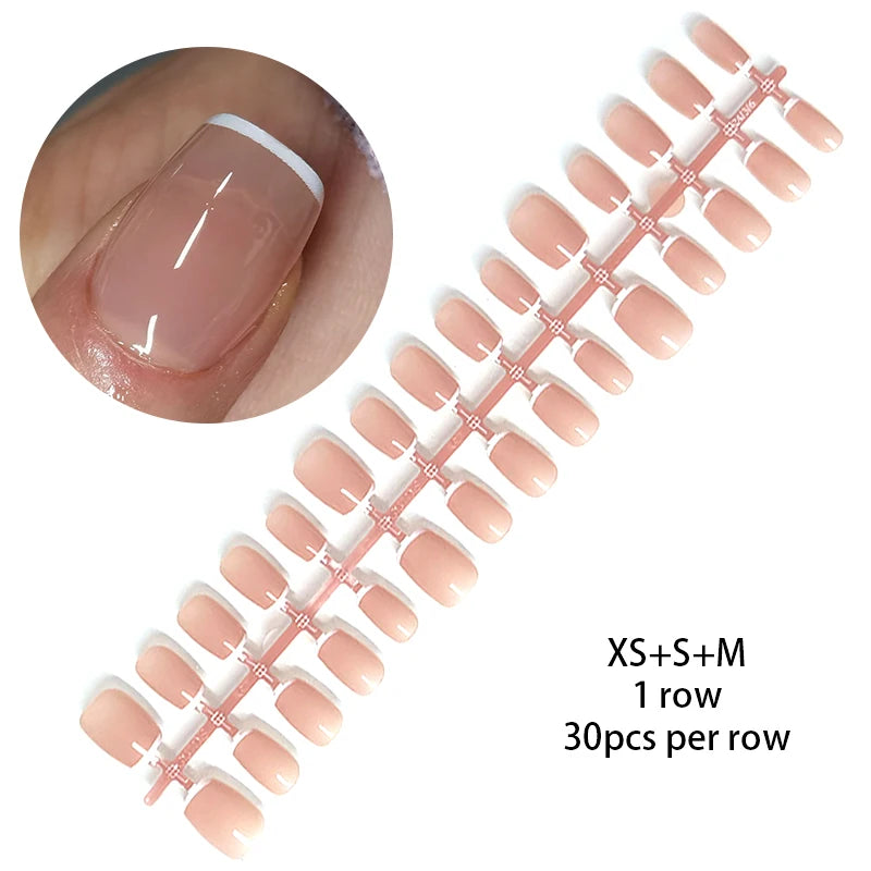 30 pcs Jelly Blusher Press on Nails with 1 Jelly Gel Set Nude Pink French Wearable Acrylic Fake Nails Full Cover Flase Nail Tips