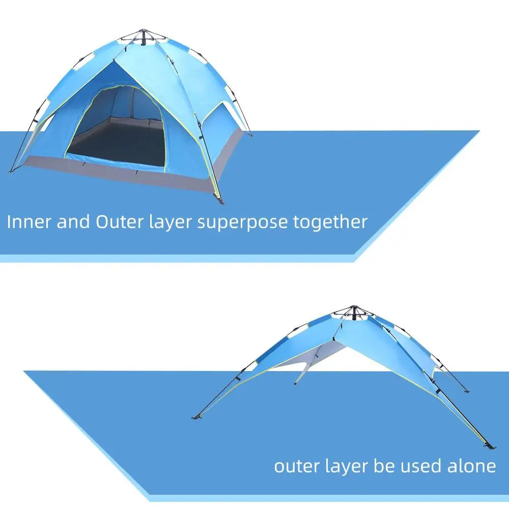 2-3 Person Dual-Layer Hydraulic Automatic Tent - Easy Setup Outdoor Camping Shelter in Blue