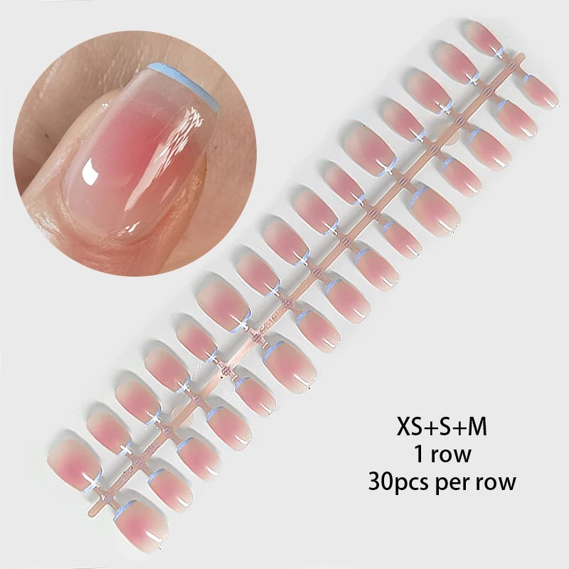 30 pcs Jelly Blusher Press on Nails with 1 Jelly Gel Set Nude Pink French Wearable Acrylic Fake Nails Full Cover Flase Nail Tips