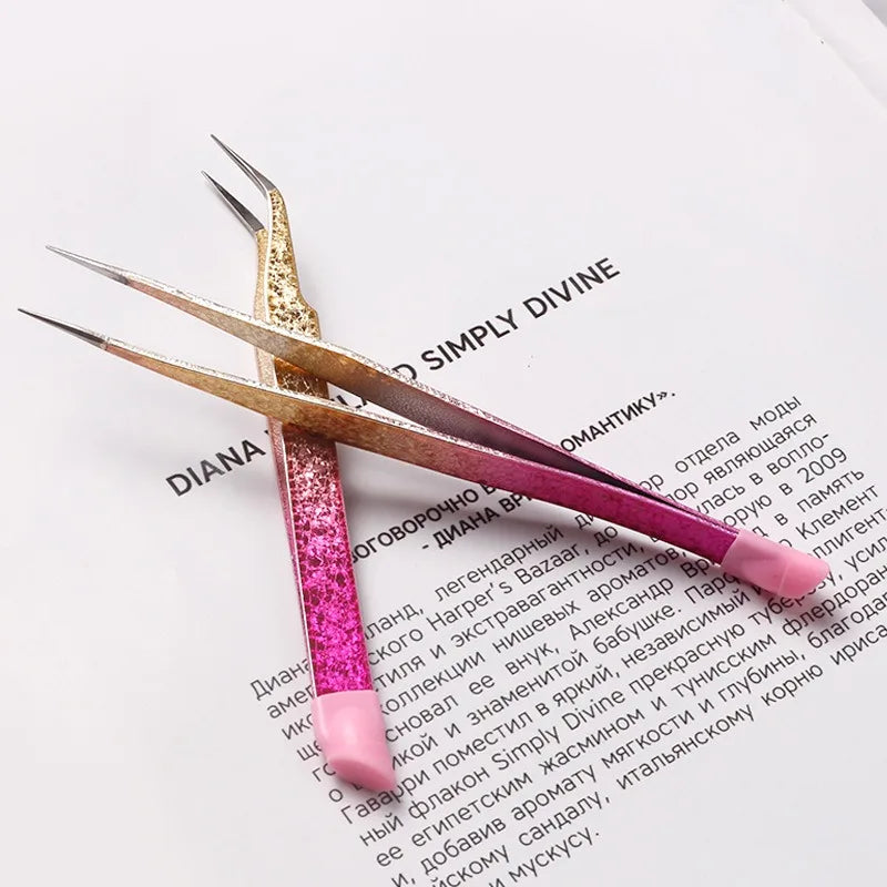 Double-Ended Eyelashes Extension Tweezers Makeup Tools Nail Art Tweezers with Silicone Pressing Head Nail Stickers Pick Up Clip