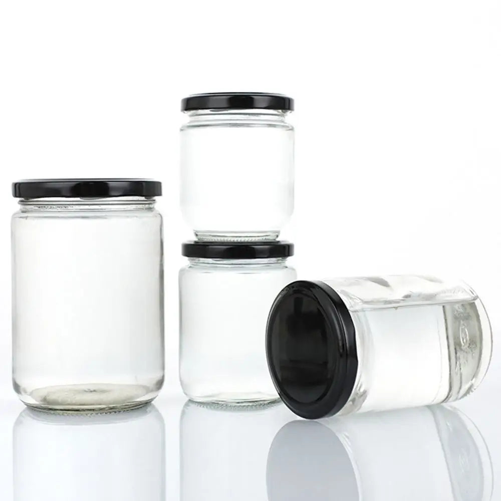 1Pcs with Black Airtight Lids Glass Jar Kitchen Round Mason Jar Food Storage 100ml 150ml 195ml 240ml Canning Containers