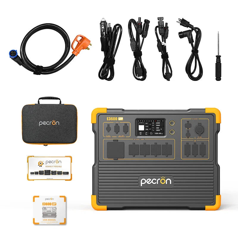 pecron Portable Power Station E3600LFP, 3072Wh LiFePO4 Battery, 3600W AC Outlets Backup Solar Generator Expanded to 15.36KWh