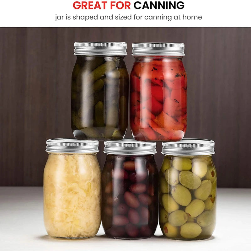 4pcs 450ml Glass Regular Mouth Mason Jars for Meal Prep, Food Storage,Canning, Drinking, Jelly, Dry Food, Spices, Salads, Yogurt