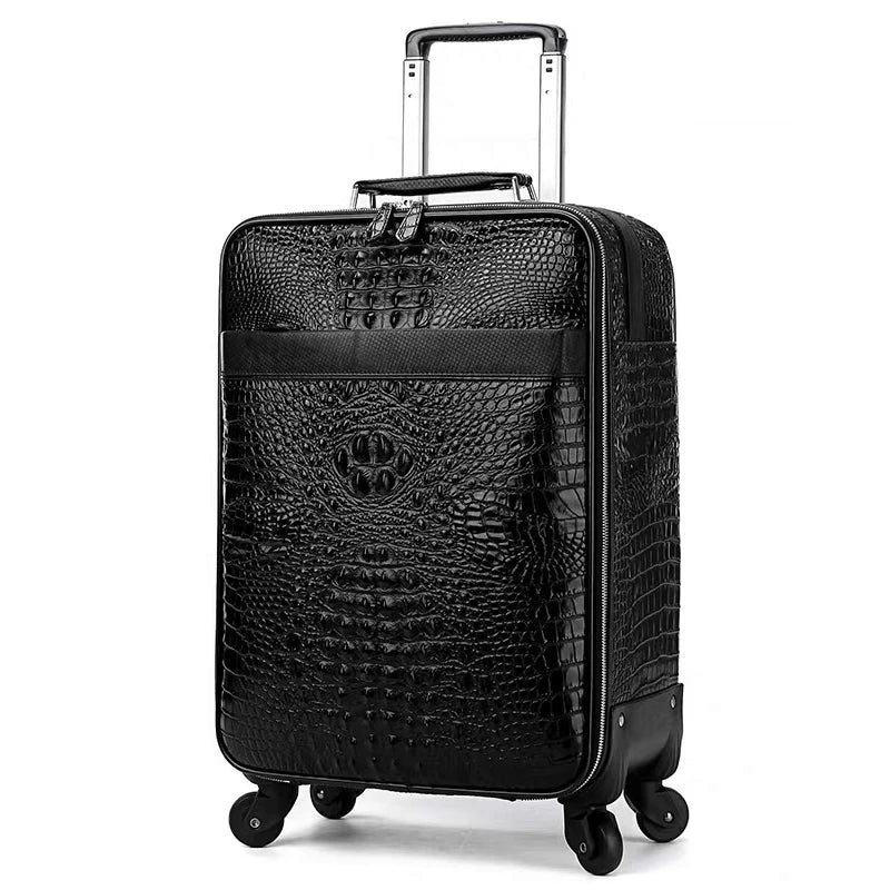 100% Real Leather travel luggage with handbag men head cowhide universal wheel crocodile pattern suitcase 20 inch boarding case