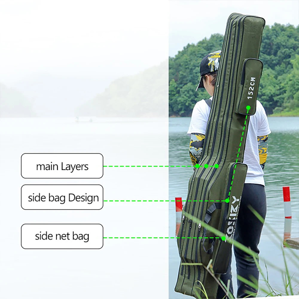 Portable Foldable Fishing Rod Carrier Fish Pole Reel Tools Storage Bag Case 122cm / 152cm / 182cm