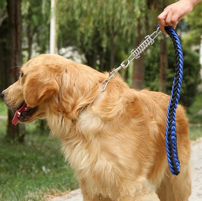 Short Explosion-Proof Pull Dog Chain, Traction Belt, Hand Made Leash, Spring Buffer, One Step Lead Rope for Medium and Large Dog