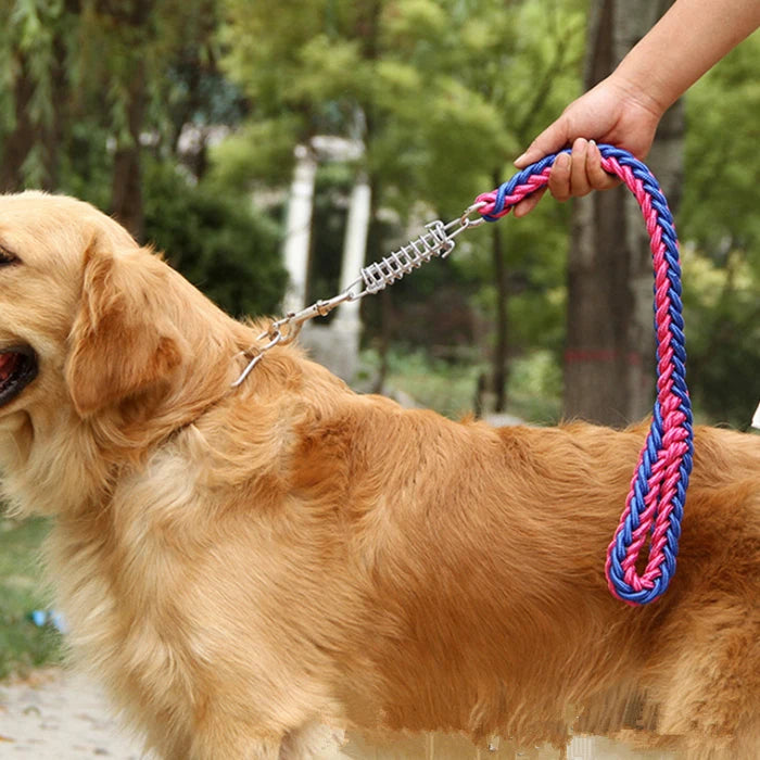 Short Explosion-Proof Pull Dog Chain, Traction Belt, Hand Made Leash, Spring Buffer, One Step Lead Rope for Medium and Large Dog