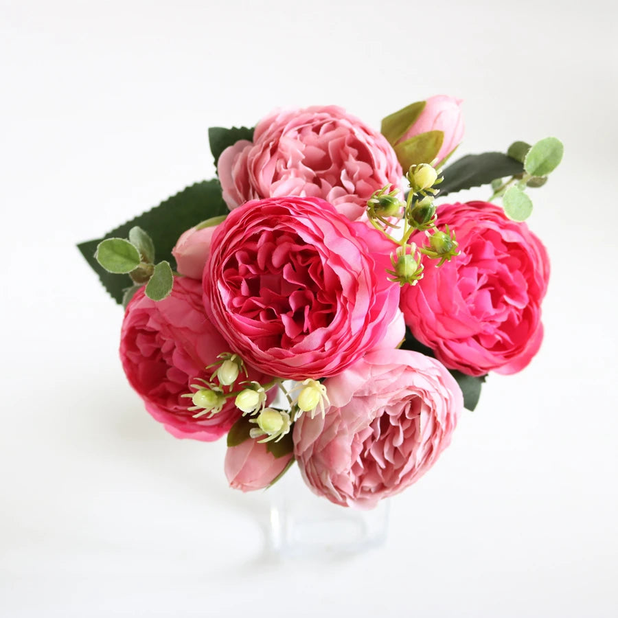 Artificial Flowers Peony Bouquet Silk Rose Vase for Home Decor Garden Wedding Decorative Fake Plants Christmas Garland Material