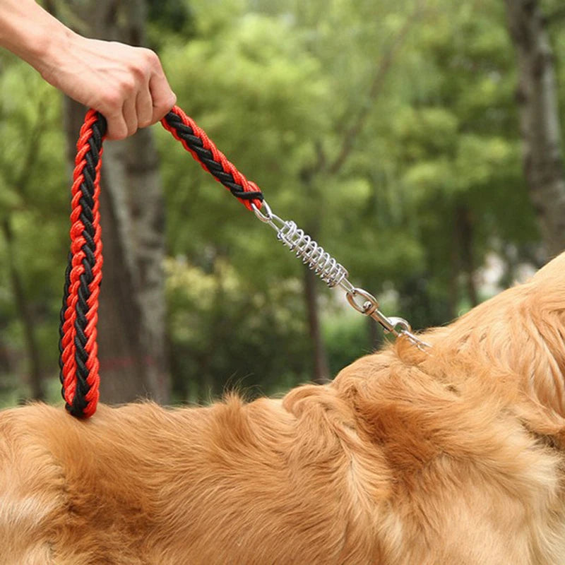 Short Explosion-Proof Pull Dog Chain, Traction Belt, Hand Made Leash, Spring Buffer, One Step Lead Rope for Medium and Large Dog