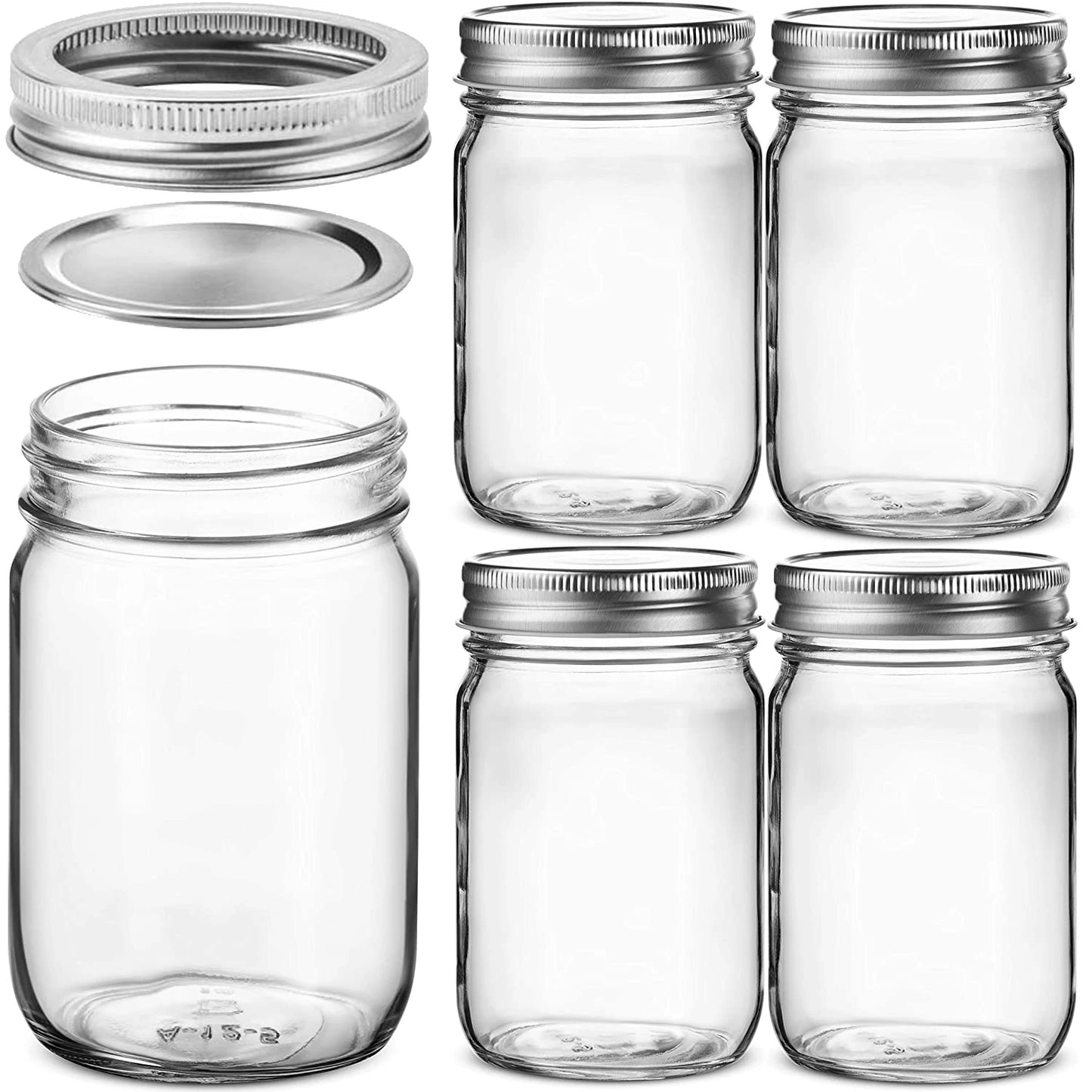 4pcs 450ml Glass Regular Mouth Mason Jars for Meal Prep, Food Storage,Canning, Drinking, Jelly, Dry Food, Spices, Salads, Yogurt