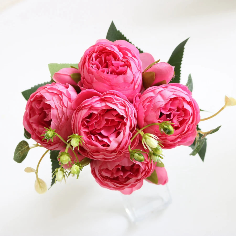 Artificial Flowers Peony Bouquet Silk Rose Vase for Home Decor Garden Wedding Decorative Fake Plants Christmas Garland Material