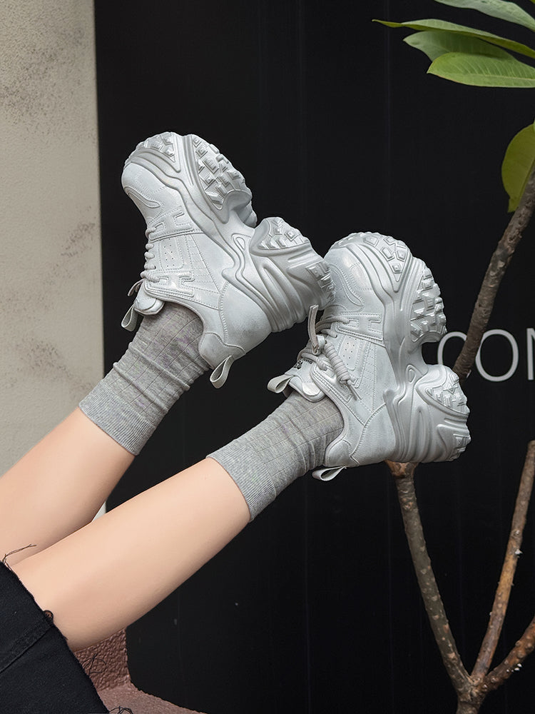 Platform Dad Shoes Women's 2025 Spring New Arrival Small Hidden Heel 9cm Fashion All-Matching Casual Shoes for Four Seasons Fashion