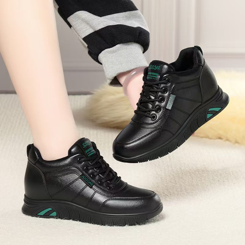 Genuine Leather Middle-Aged and Elderly Mom Shoes Women 2025 Fleece-lined Fall and Winter New Arrival Soft Bottom Non-Slip Comfortable Warm Leisure Sneaker