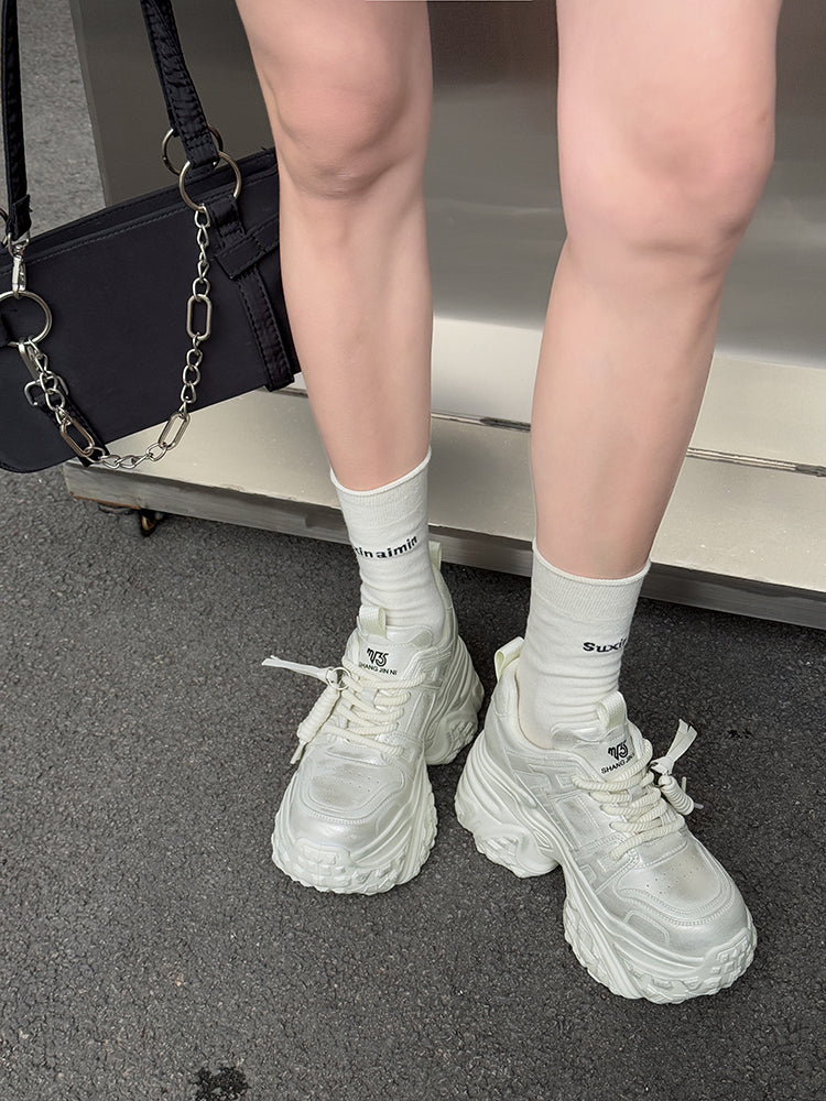 Platform Dad Shoes Women's 2025 Spring New Arrival Small Hidden Heel 9cm Fashion All-Matching Casual Shoes for Four Seasons Fashion