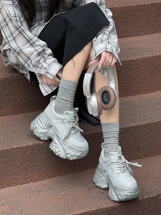 Platform Dad Shoes Women's 2025 Spring New Arrival Small Hidden Heel 9cm Fashion All-Matching Casual Shoes for Four Seasons Fashion