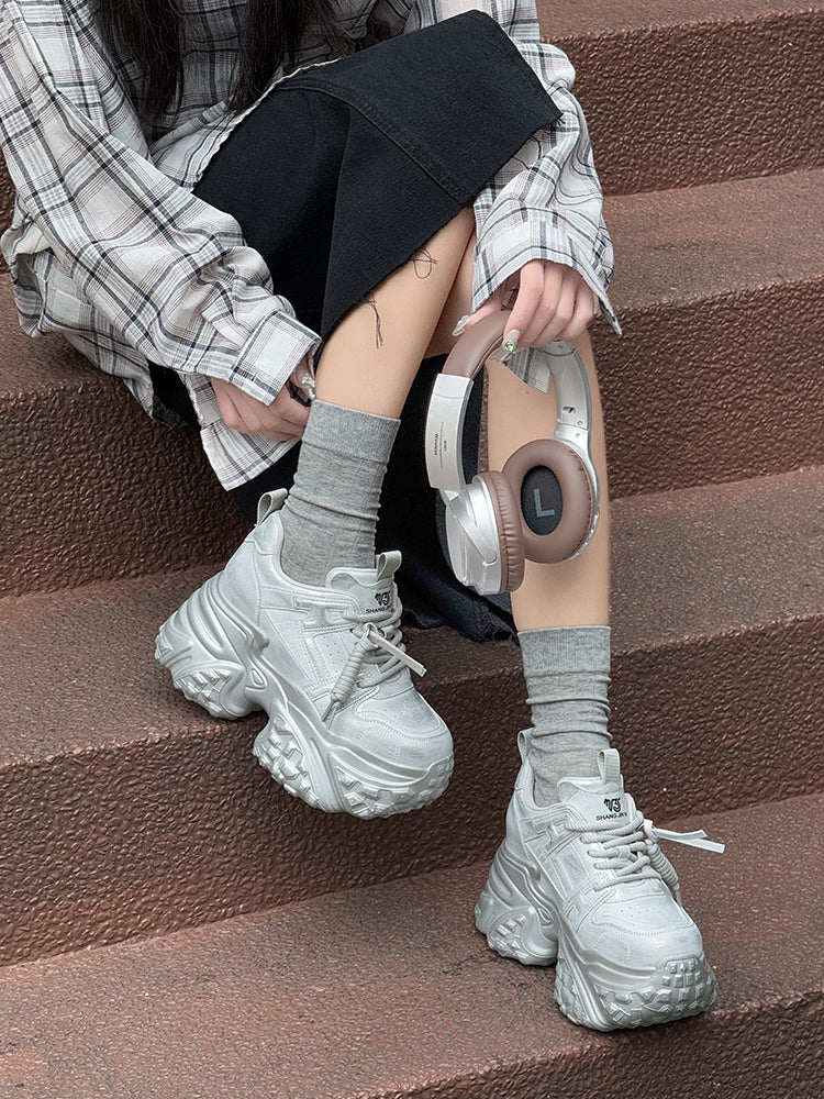 Platform Dad Shoes Women's 2025 Spring New Arrival Small Hidden Heel 9cm Fashion All-Matching Casual Shoes for Four Seasons Fashion